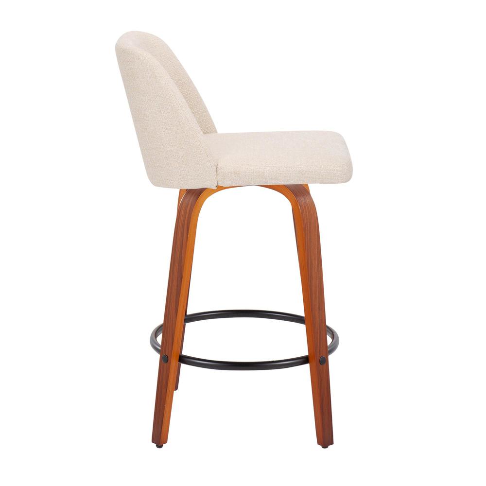 Walnut Wood, Cream Noise Fabric, Black Steel Toriano Counter Stool - Set of 2. Picture 4