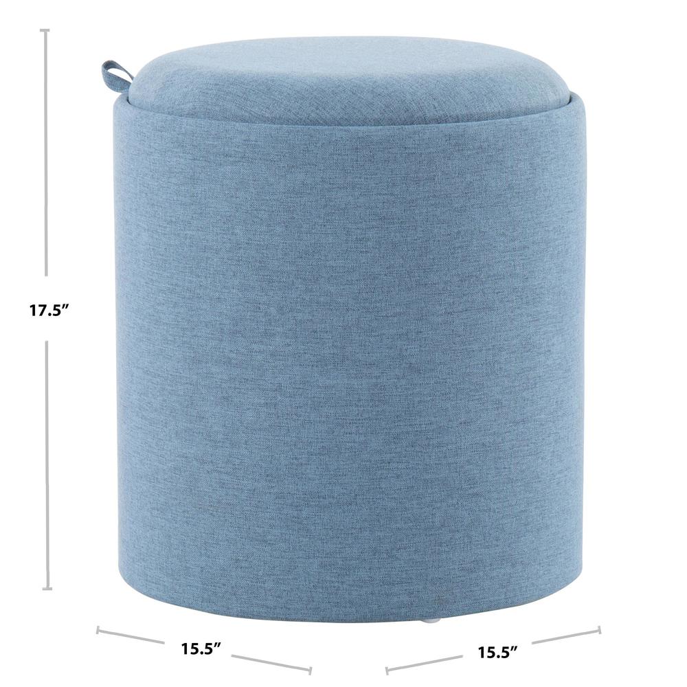 Blue Fabric, Natural Wood Tray Nesting Ottoman Set. Picture 6