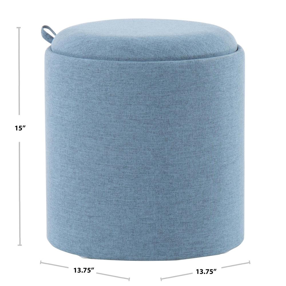 Blue Fabric, Natural Wood Tray Nesting Ottoman Set. Picture 7