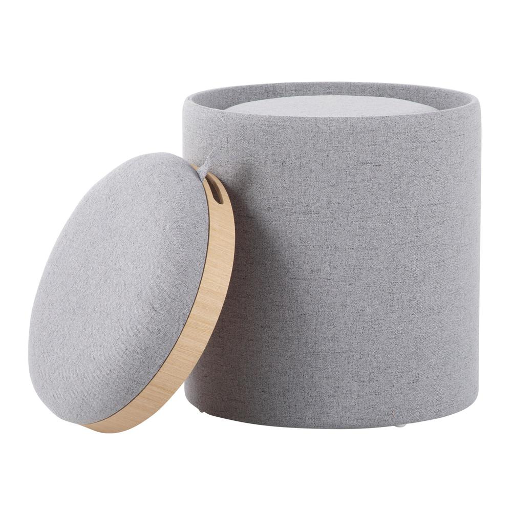Grey Fabric, Natural Wood Tray Nesting Ottoman Set. Picture 5