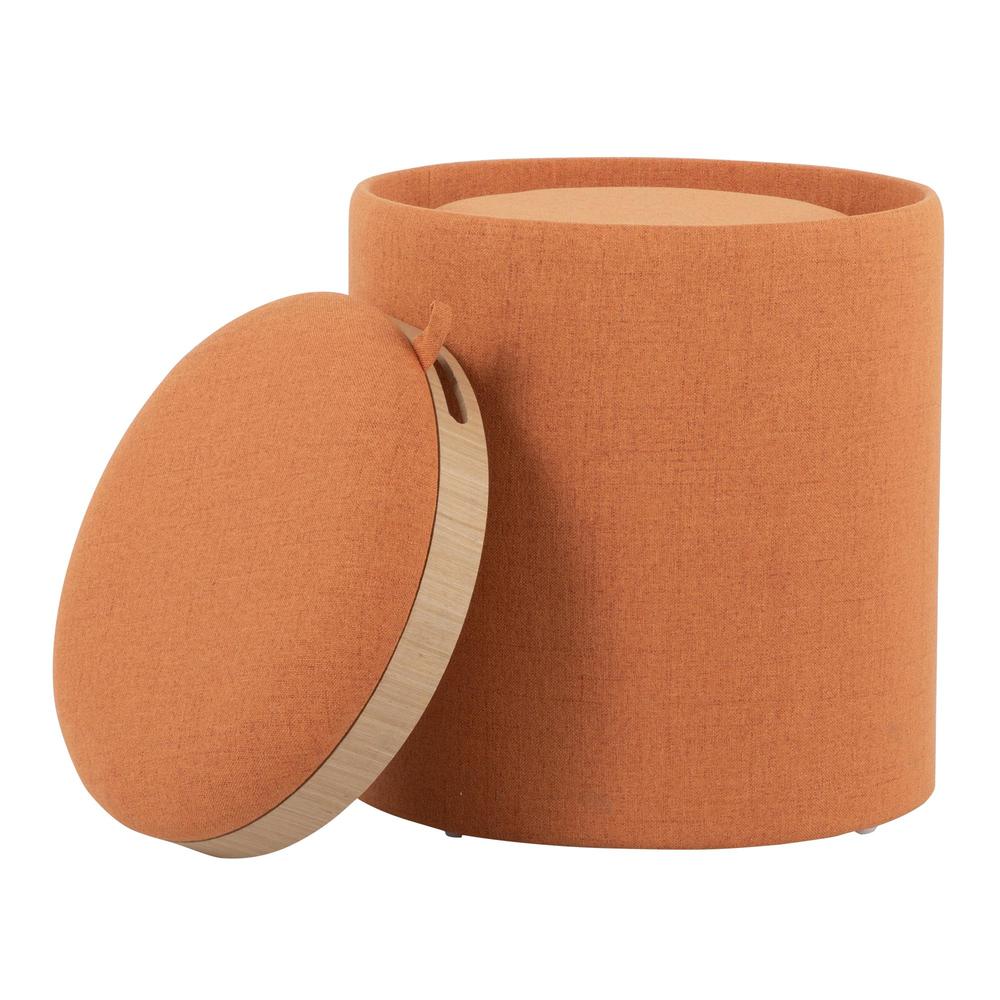Orange Fabric, Natural Wood Tray Nesting Ottoman Set. Picture 5