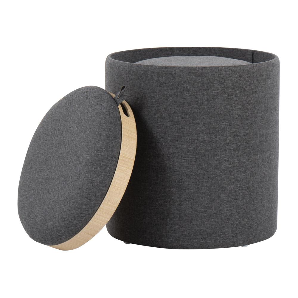 Charcoal Fabric, Natural Wood Tray Nesting Ottoman Set. Picture 5