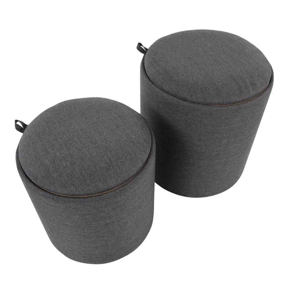 Charcoal Fabric, Natural Wood Tray Nesting Ottoman Set. Picture 2