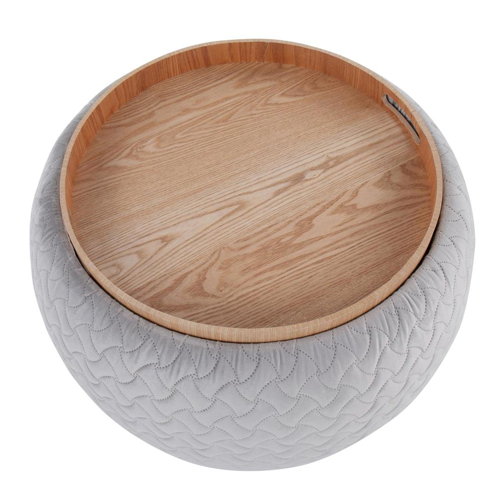 Silver Velvet, Natural Wood Tray Pouf. Picture 4