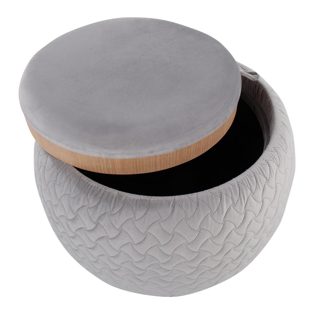 Silver Velvet, Natural Wood Tray Pouf. Picture 5