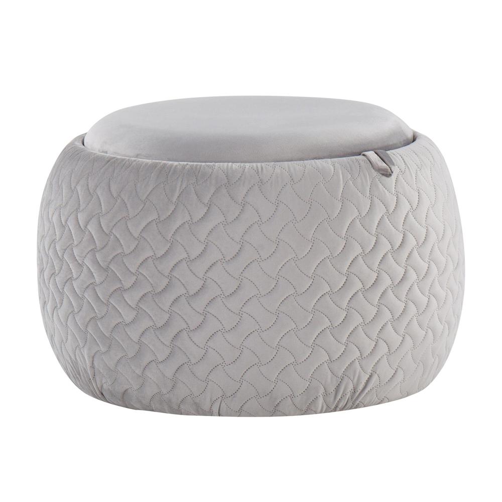 Silver Velvet, Natural Wood Tray Pouf. Picture 1