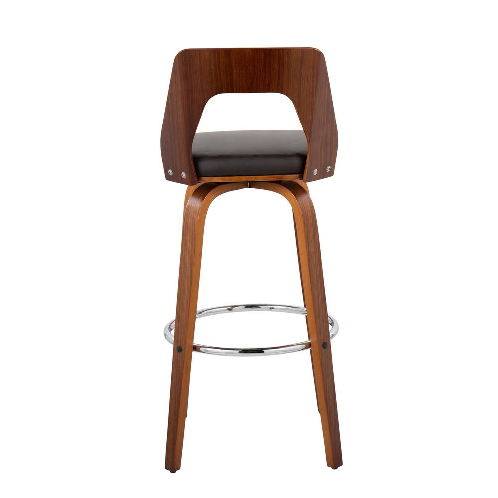 Walnut Wood, Brown PU, Chrome Trilogy 30" Barstool - Set of 2. Picture 5