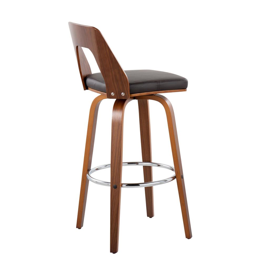 Walnut Wood, Brown PU, Chrome Trilogy 30" Barstool - Set of 2. Picture 4