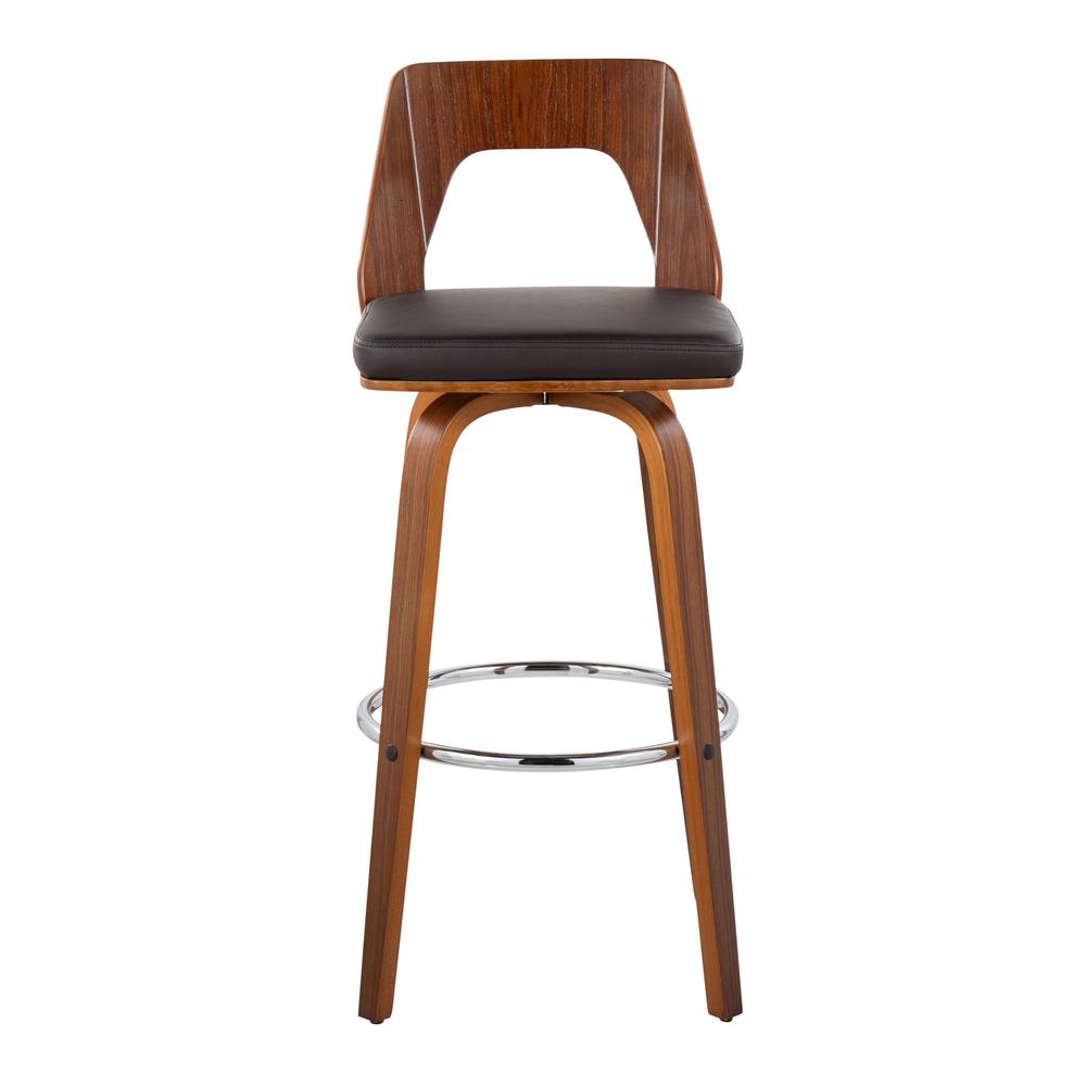 Walnut Wood, Brown PU, Chrome Trilogy 30" Barstool - Set of 2. Picture 6