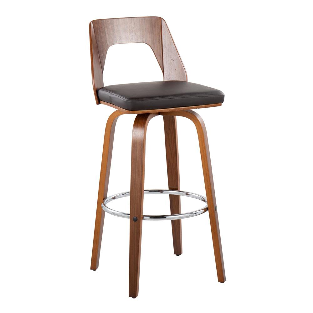 Walnut Wood, Brown PU, Chrome Trilogy 30" Barstool - Set of 2. Picture 2