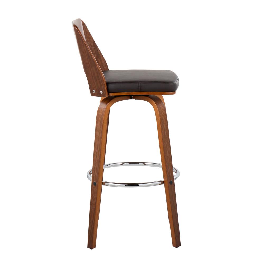 Walnut Wood, Brown PU, Chrome Trilogy 30" Barstool - Set of 2. Picture 3