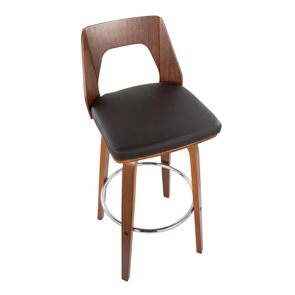 Walnut Wood, Brown PU, Chrome Trilogy 30" Barstool - Set of 2. Picture 7