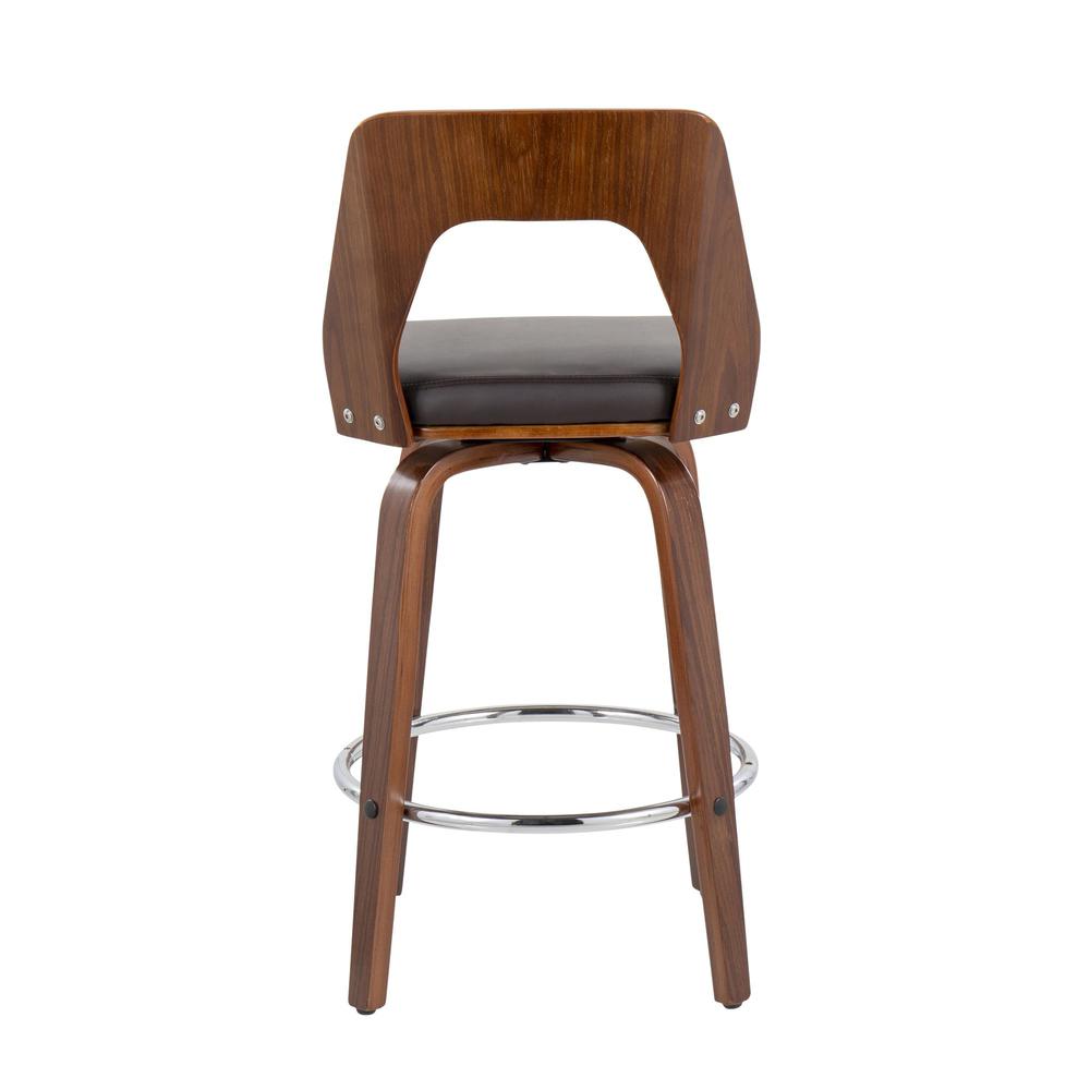 Walnut Wood, Brown PU, Chrome Trilogy 24" Counter Stool - Set of 2. Picture 5