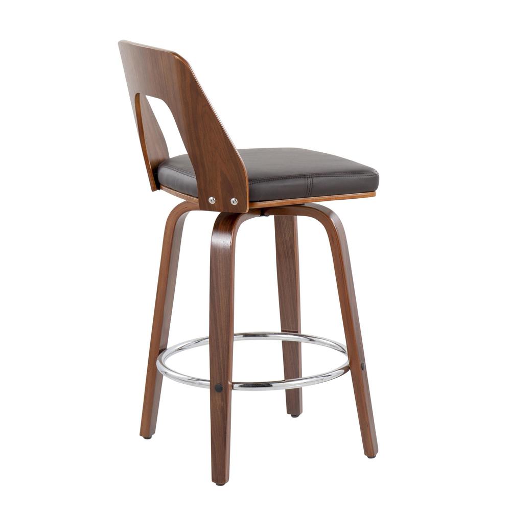 Walnut Wood, Brown PU, Chrome Trilogy 24" Counter Stool - Set of 2. Picture 4