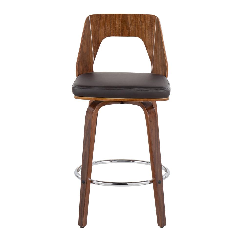 Walnut Wood, Brown PU, Chrome Trilogy 24" Counter Stool - Set of 2. Picture 6