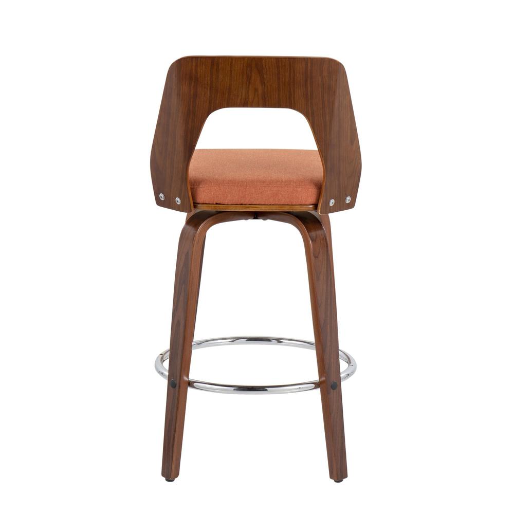 Walnut Wood, Orange Fabric, Chrome Trilogy 24" Counter Stool - Set of 2. Picture 5