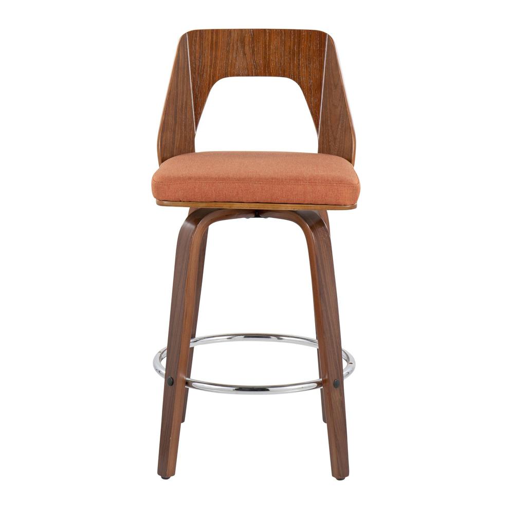 Walnut Wood, Orange Fabric, Chrome Trilogy 24" Counter Stool - Set of 2. Picture 6