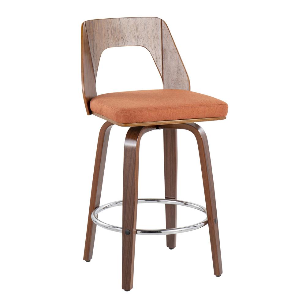 Walnut Wood, Orange Fabric, Chrome Trilogy 24" Counter Stool - Set of 2. Picture 2