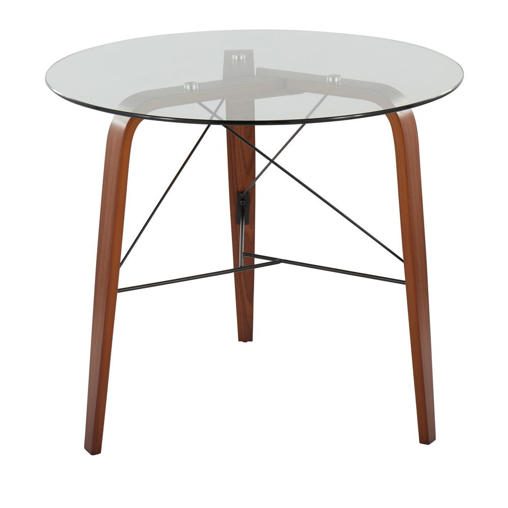 Walnut Wood, Clear Glass Trilogy Round Dinette Table. Picture 4