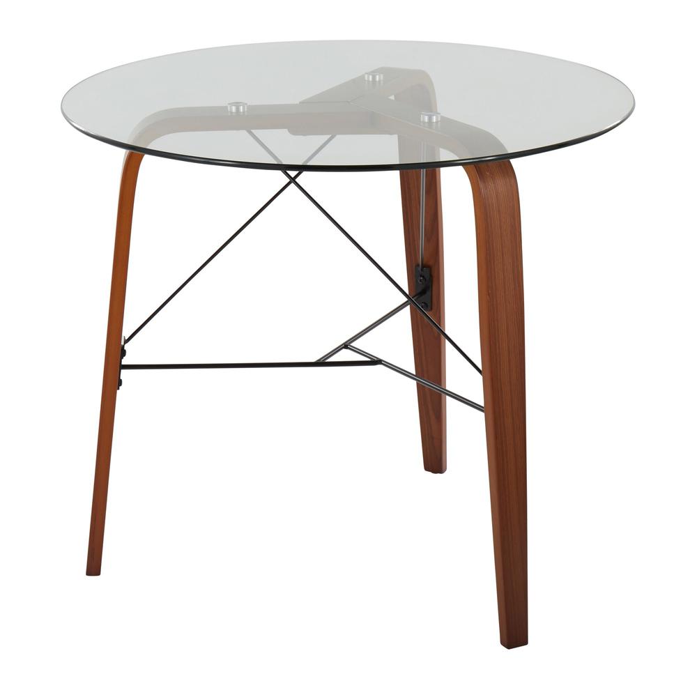 Walnut Wood, Clear Glass Trilogy Round Dinette Table. Picture 3