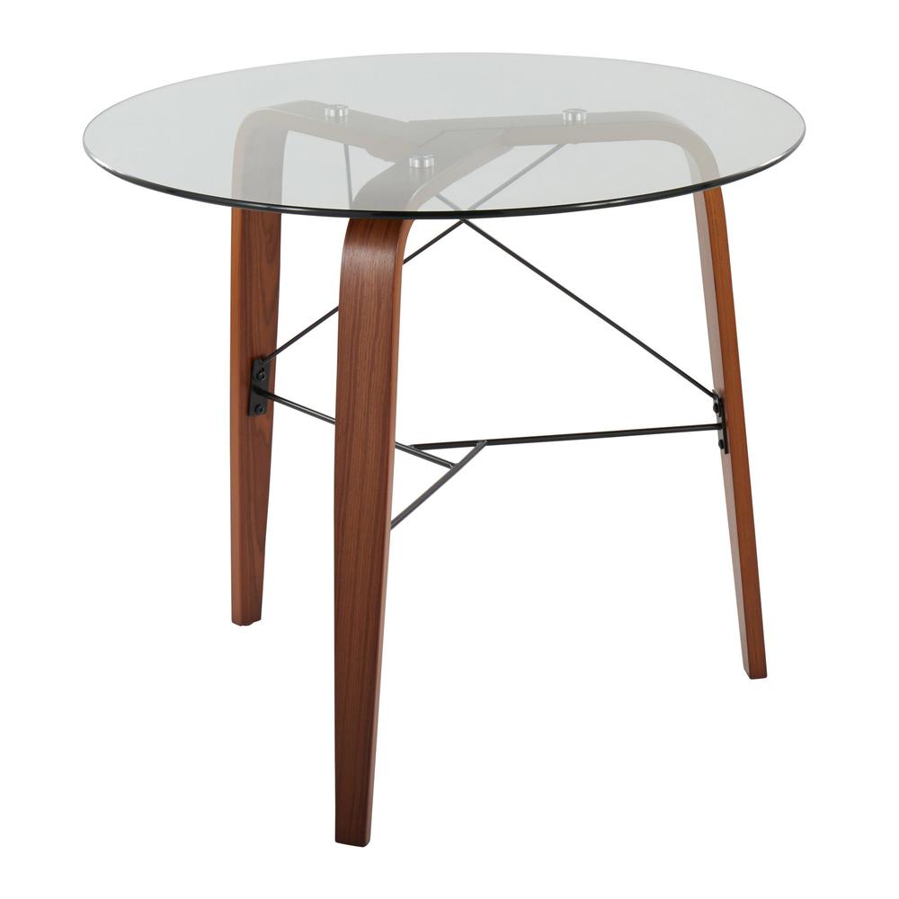 Walnut Wood, Clear Glass Trilogy Round Dinette Table. Picture 1