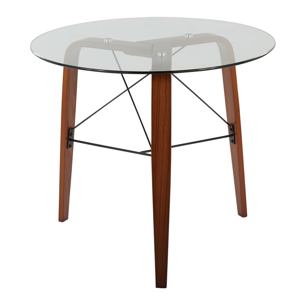 Walnut Wood, Clear Glass Trilogy Round Dinette Table. Picture 2