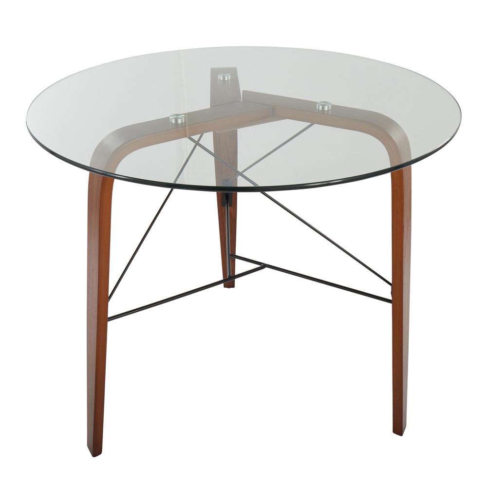 Walnut Wood, Clear Glass Trilogy Round Dinette Table. Picture 5
