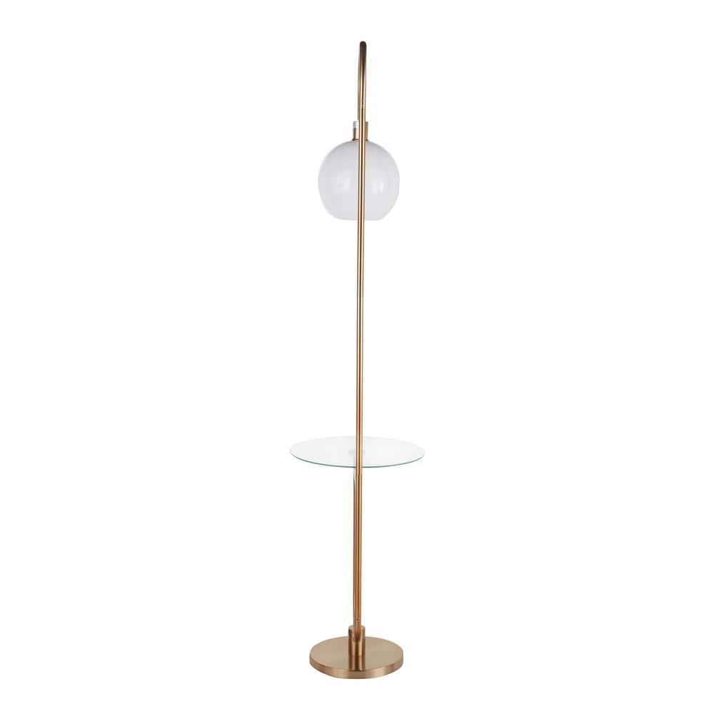 Gold Metal, Clear Glass, White Plastic Trombone Floor Lamp with Table. Picture 5