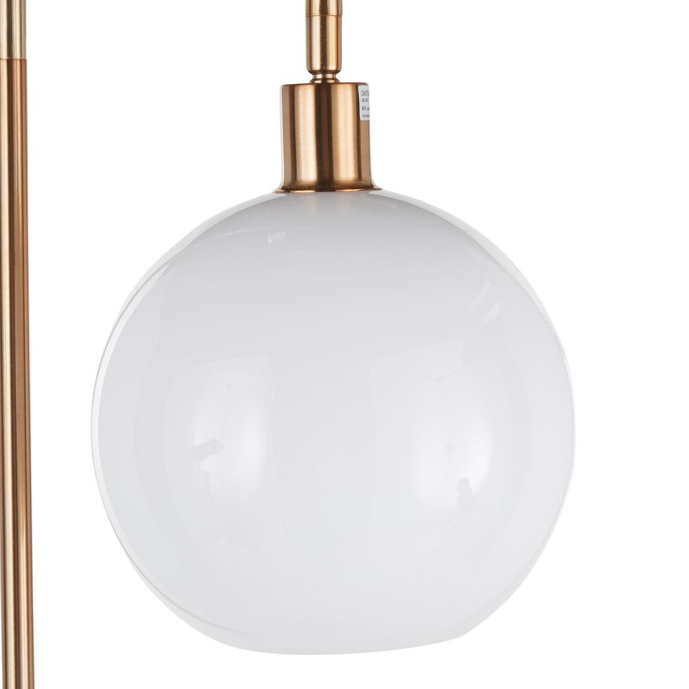 Gold Metal, Clear Glass, White Plastic Trombone Floor Lamp with Table. Picture 7