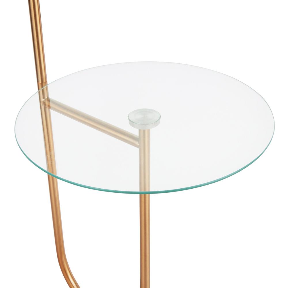 Gold Metal, Clear Glass, White Plastic Trombone Floor Lamp with Table. Picture 8