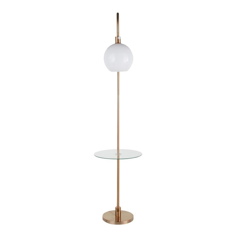 Gold Metal, Clear Glass, White Plastic Trombone Floor Lamp with Table. Picture 6