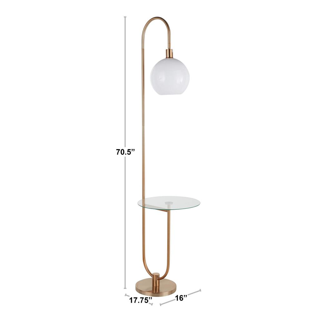 Gold Metal, Clear Glass, White Plastic Trombone Floor Lamp with Table. Picture 9