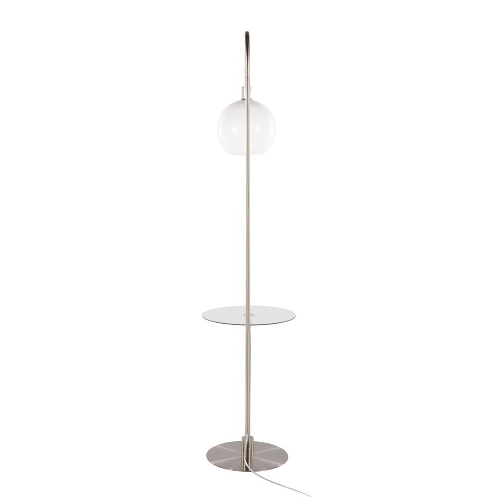 Nickel Metal, Clear Glass, White Plastic Trombone Floor Lamp with Table. Picture 5
