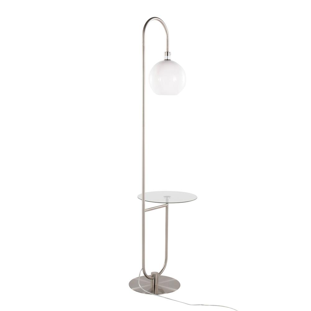 Nickel Metal, Clear Glass, White Plastic Trombone Floor Lamp with Table. Picture 4