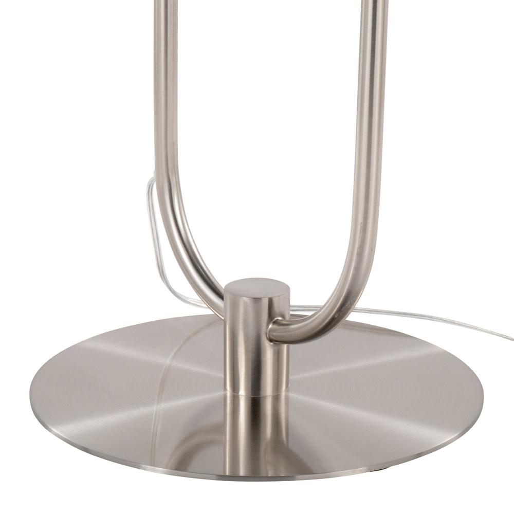 Nickel Metal, Clear Glass, White Plastic Trombone Floor Lamp with Table. Picture 8