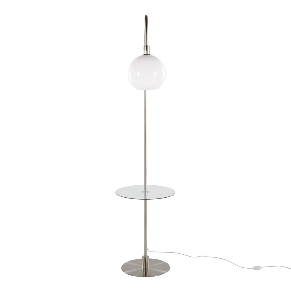 Nickel Metal, Clear Glass, White Plastic Trombone Floor Lamp with Table. Picture 6