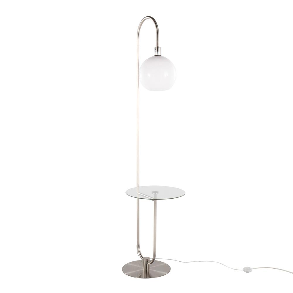 Nickel Metal, Clear Glass, White Plastic Trombone Floor Lamp with Table. Picture 2