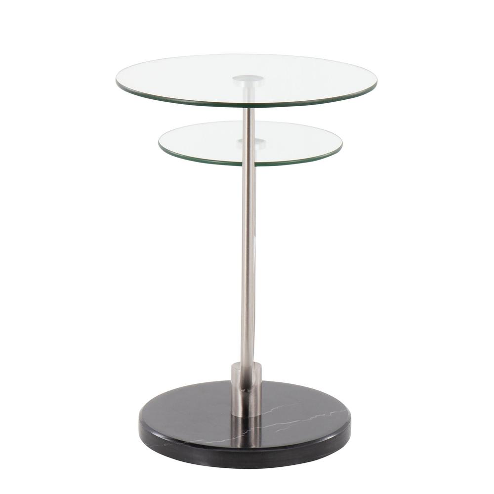 Black Marble, Nickel, Clear Glass Trombone Side Table. Picture 4
