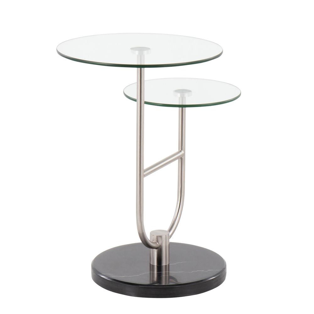 Black Marble, Nickel, Clear Glass Trombone Side Table. Picture 3