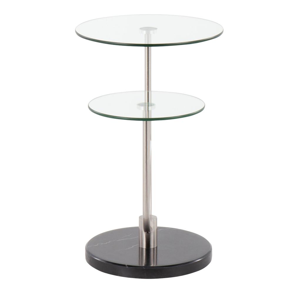 Black Marble, Nickel, Clear Glass Trombone Side Table. Picture 5