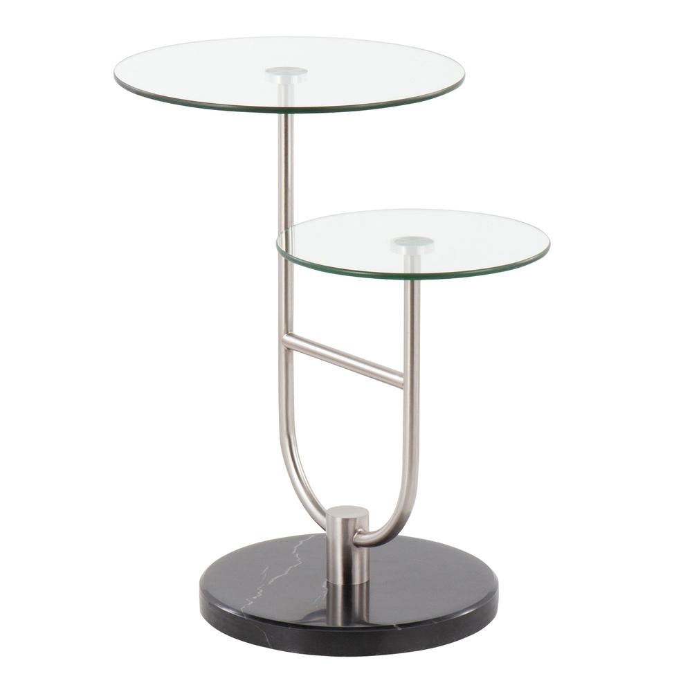 Black Marble, Nickel, Clear Glass Trombone Side Table. Picture 1