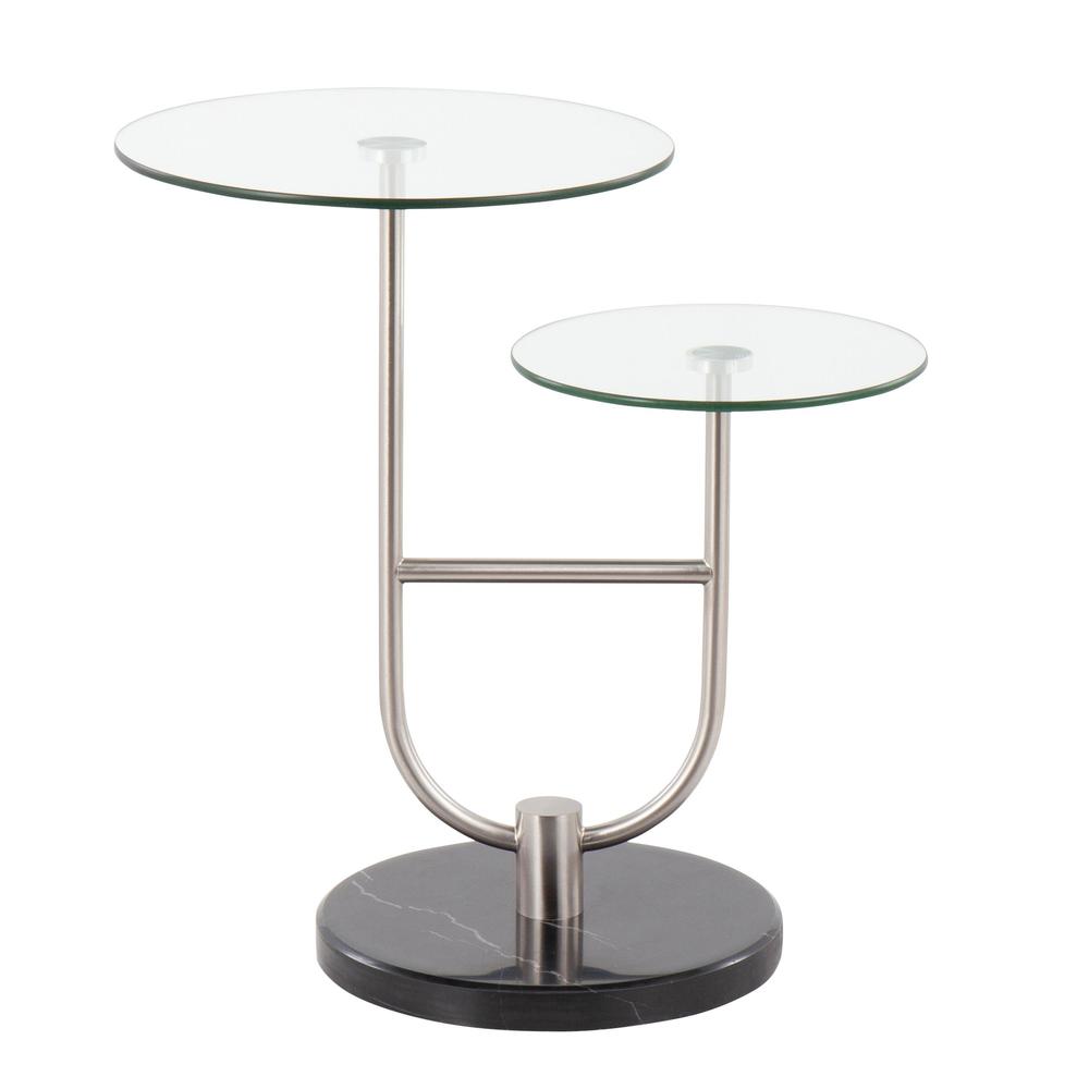 Black Marble, Nickel, Clear Glass Trombone Side Table. Picture 2