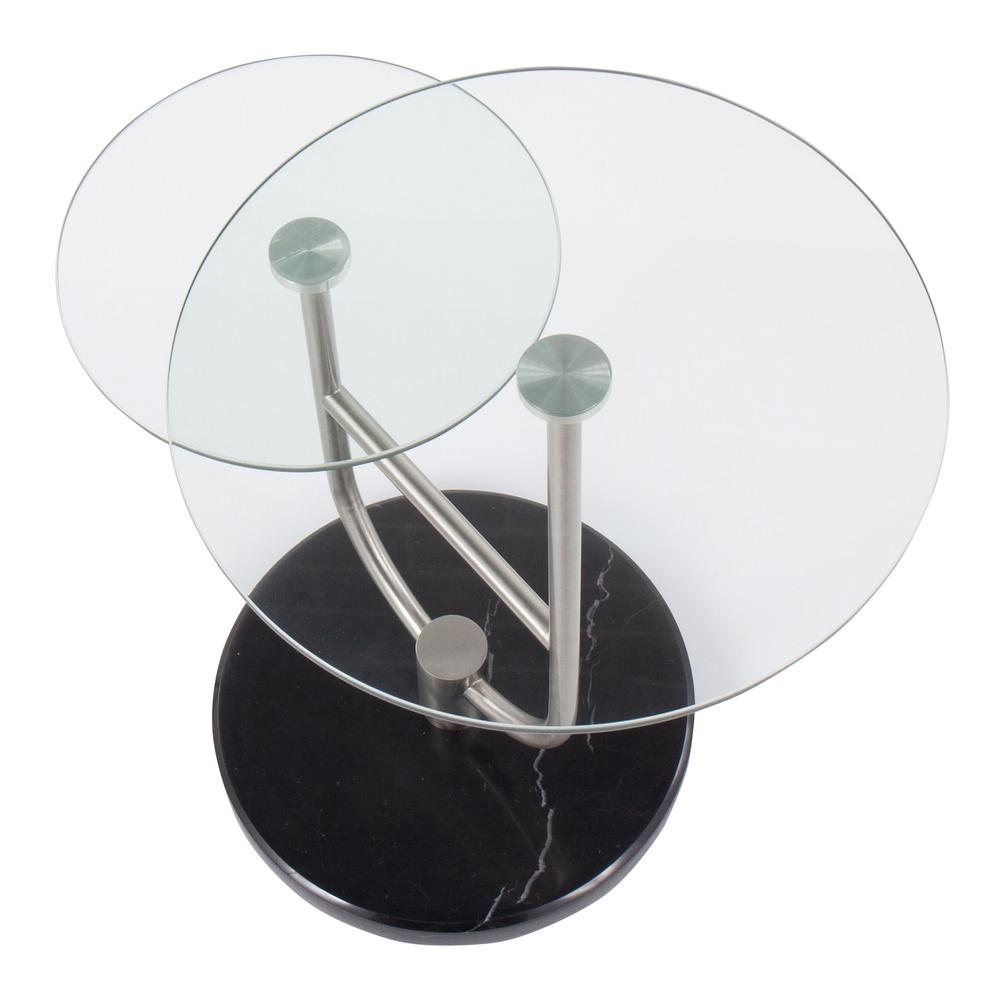 Black Marble, Nickel, Clear Glass Trombone Side Table. Picture 6