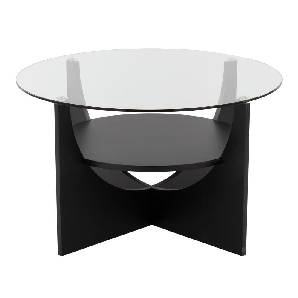 Black Wood, Clear Glass U-Shaped Coffee Table. Picture 1