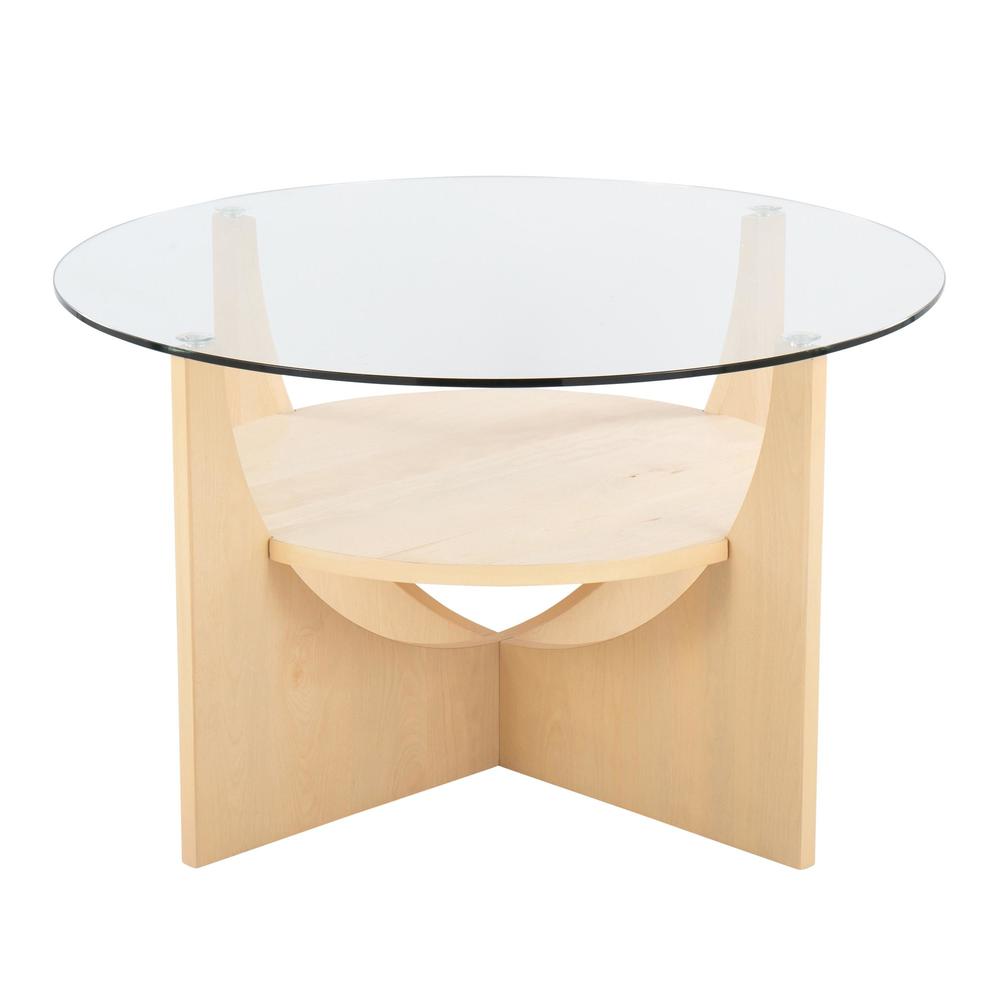 Natural Wood, Clear Glass U-Shaped Coffee Table. Picture 1