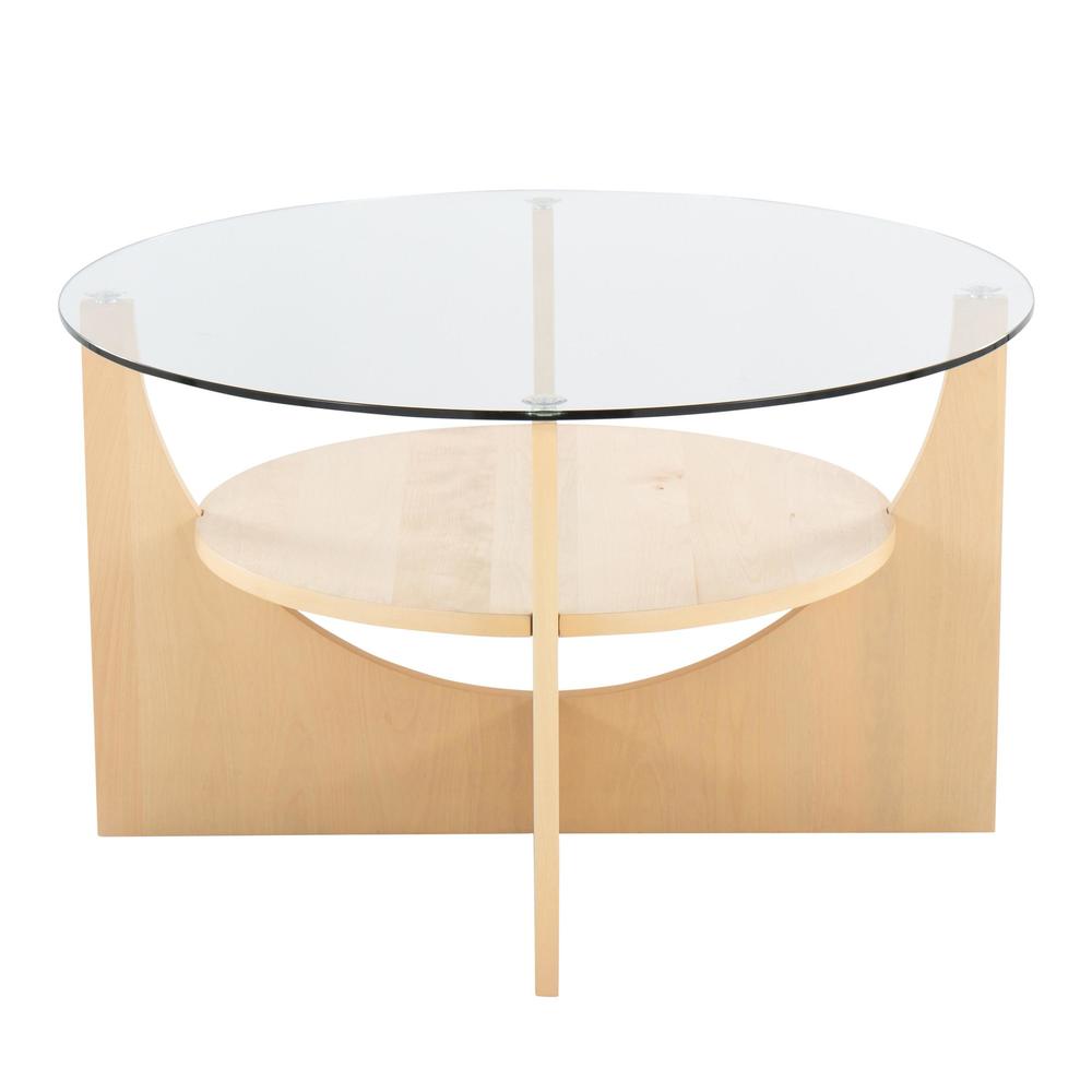 Natural Wood, Clear Glass U-Shaped Coffee Table. Picture 2