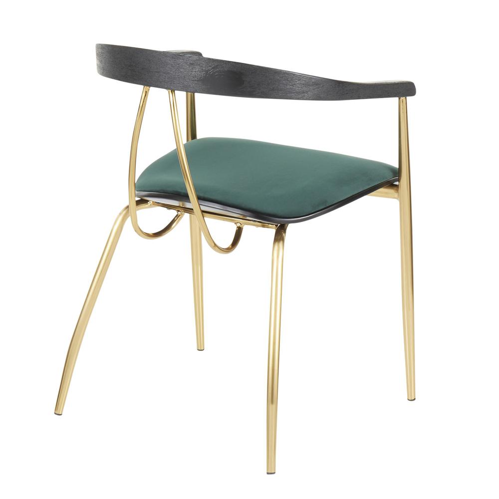 Gold Metal, Green Velvet, Black Wood Vanessa Chair - Set of 2. Picture 4