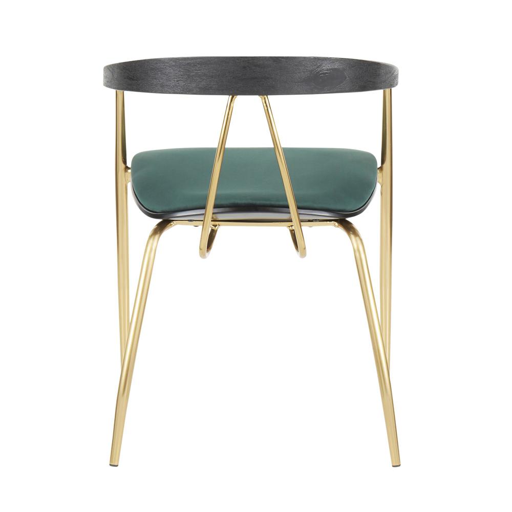 Gold Metal, Green Velvet, Black Wood Vanessa Chair - Set of 2. Picture 5