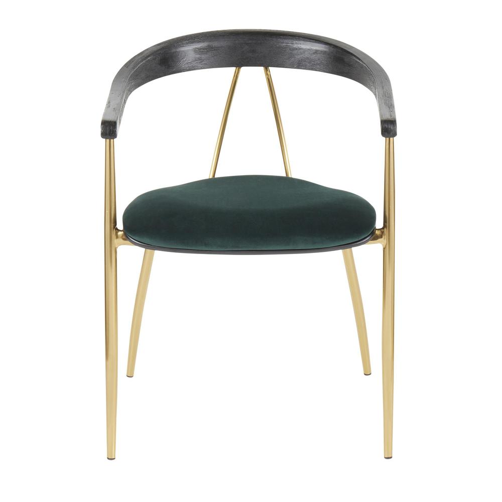 Gold Metal, Green Velvet, Black Wood Vanessa Chair - Set of 2. Picture 6