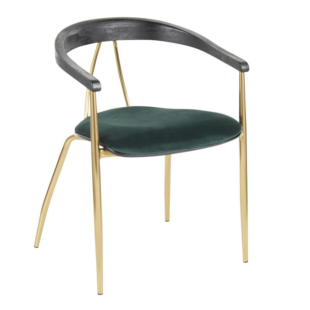 Gold Metal, Green Velvet, Black Wood Vanessa Chair - Set of 2. Picture 2